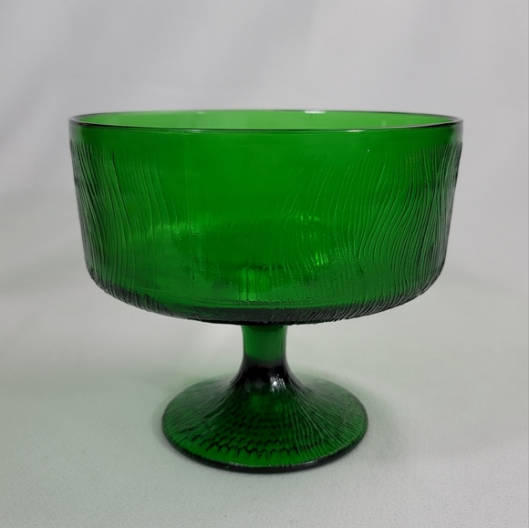 Vtg Hoosier Glass Tree Bark Motif Green Glass Compote - Picture 4 of 15
